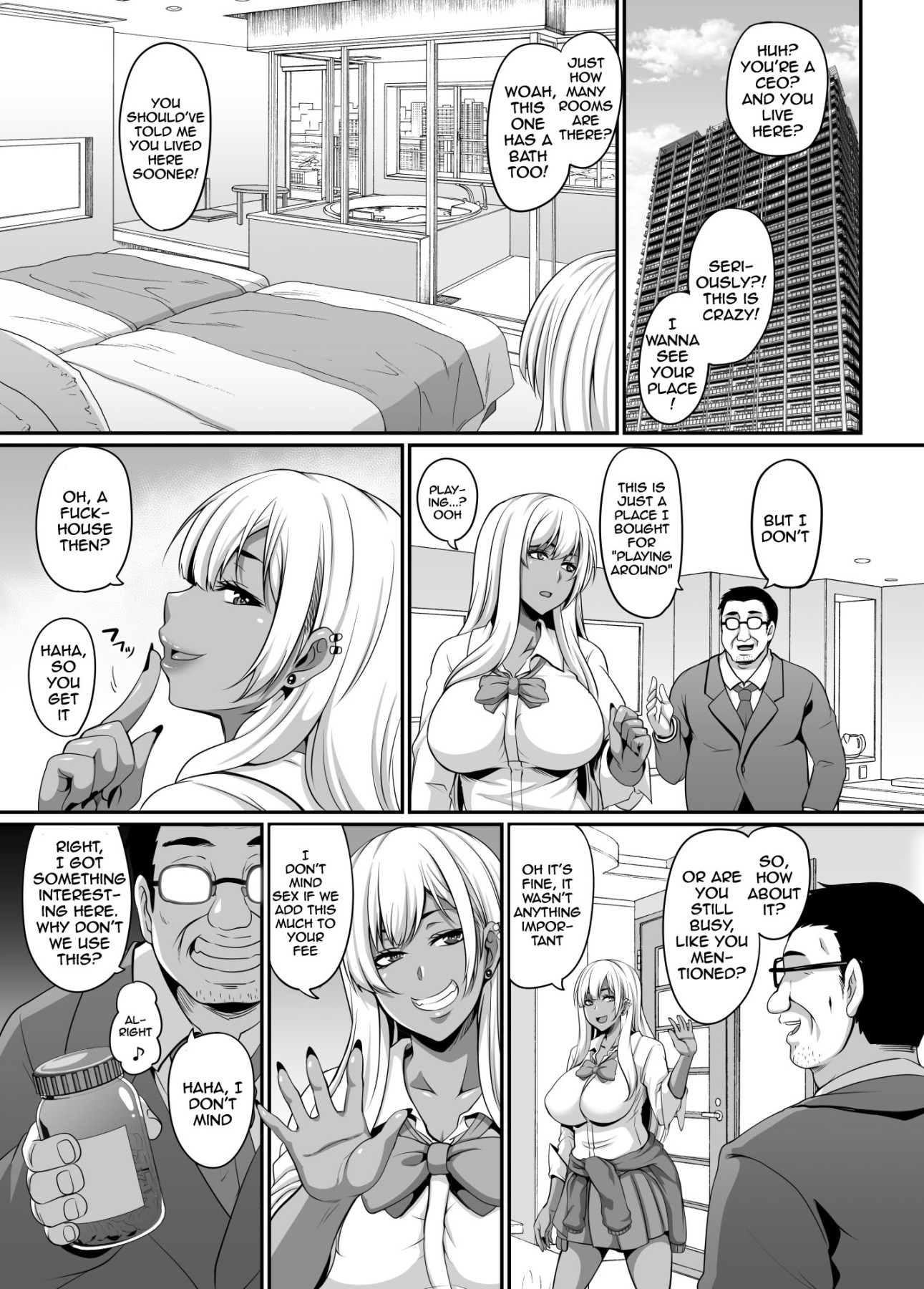 Hentai Manga Comic-A Sugar Daddy And The Gyaru Girls He Pays To Have An Orgy With Him-Read-4